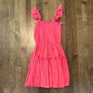 aerie Hot Pink Smocked Tiered Mini Dress with Ruffle Straps